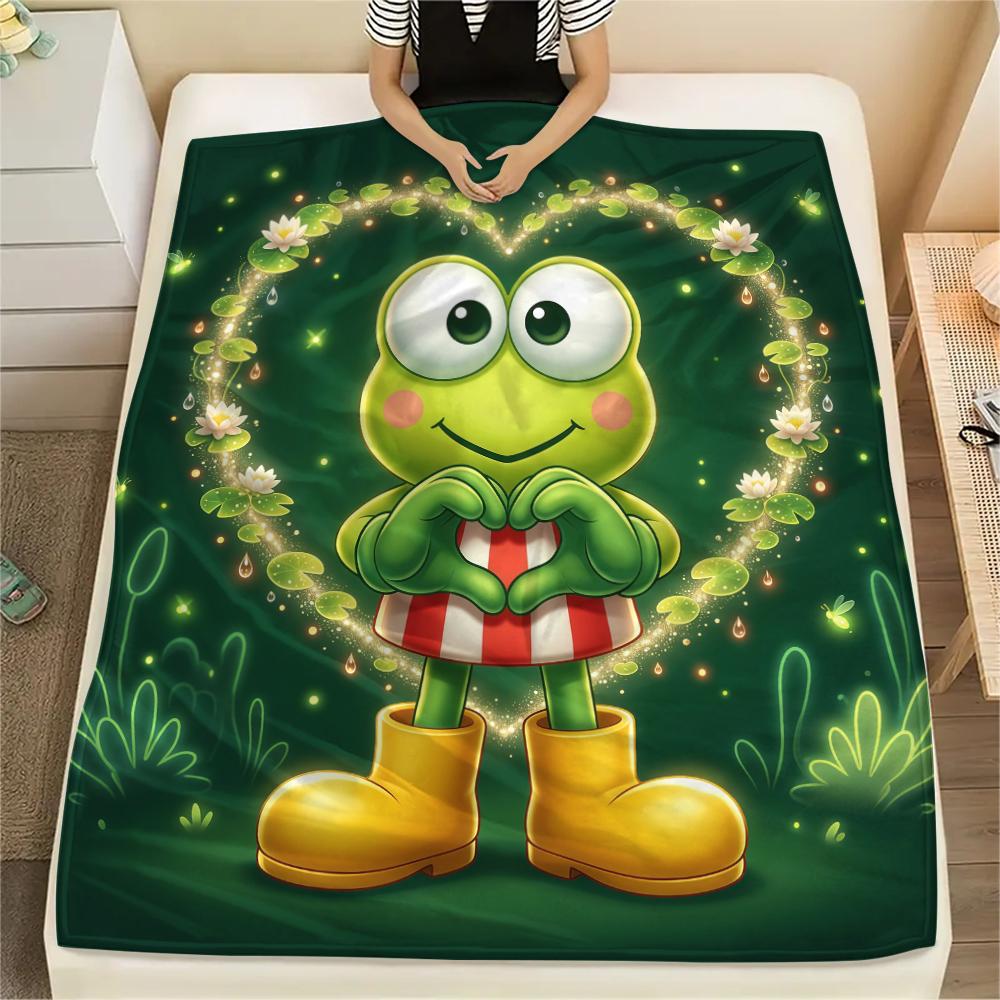 1PC Keroppi  Print Flannel Blanket, High Quality All Seasons, Home Decor, Warmth and Comfort, Perfect for Christmas Gifts