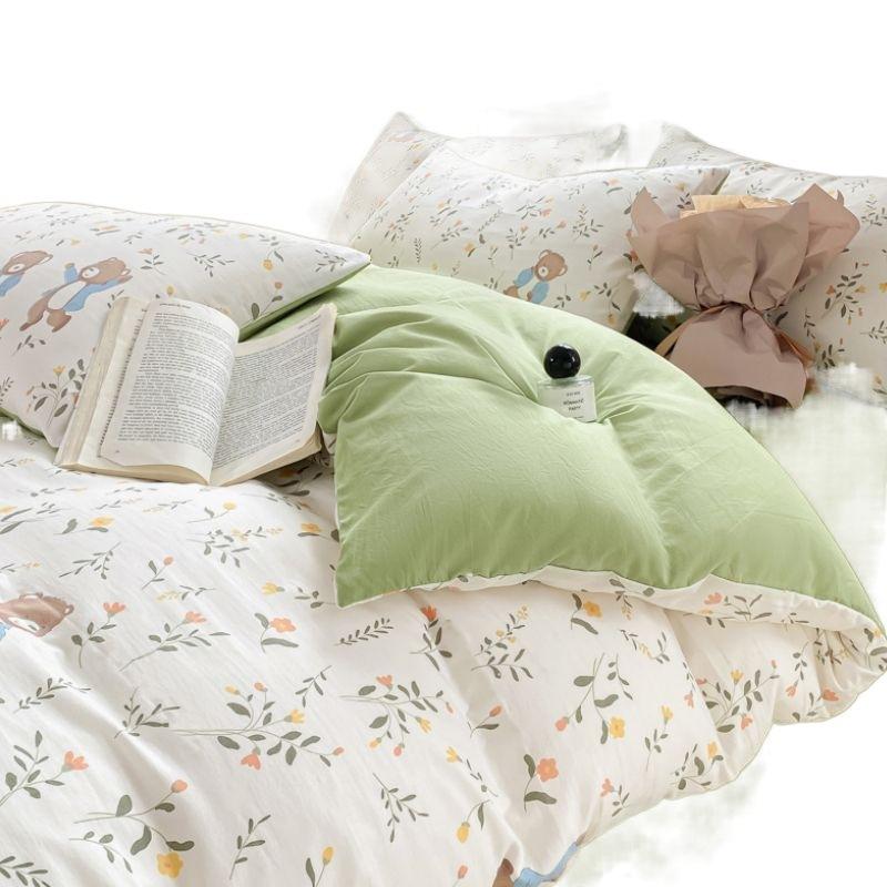 Light Luxury Class A Maternal Infant Grade Washed Cotton Linen 4-Pcs Quilt Cover Single Double Student Dormitory Bed Sheet 3-Pcs Bed Hat