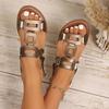 Sandales plates à boucle grande taille pour femme, Chaussures de plage unies ajourées, Claquettes décontractées tendance pour l'extérieur