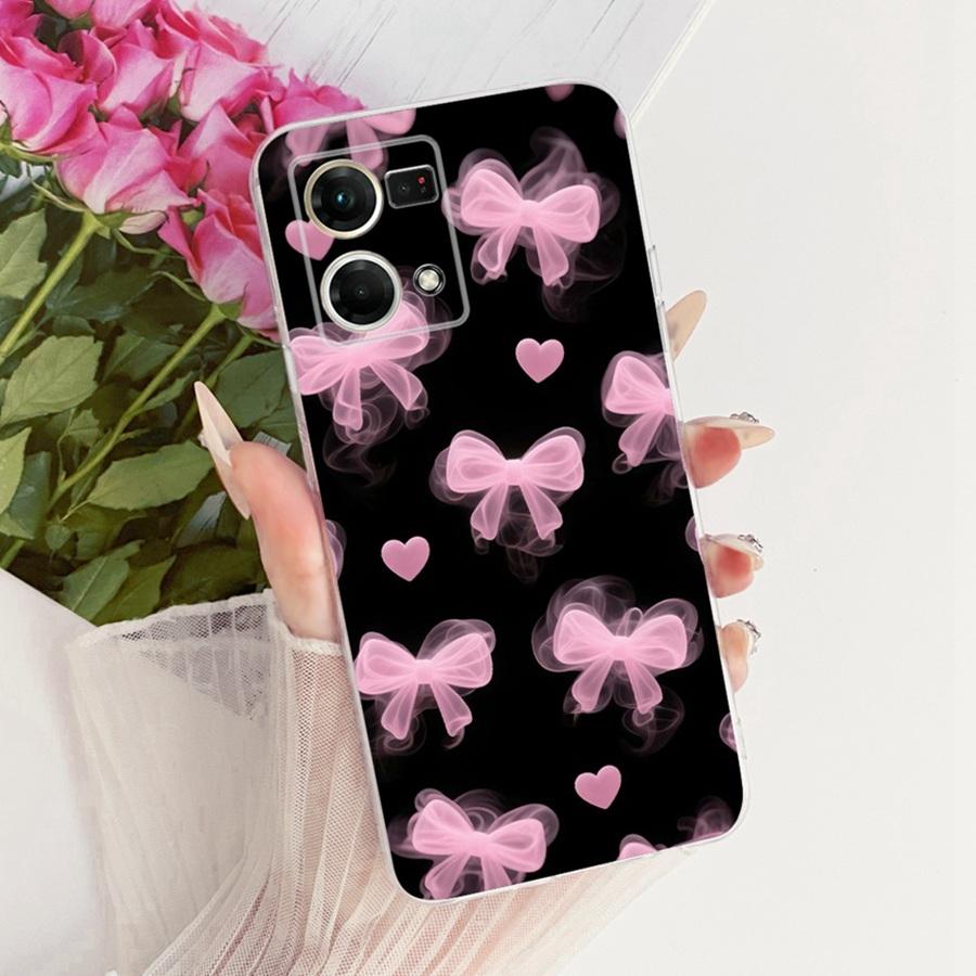 For OPPO Reno7 4G CPH2363 Case Soft TPU Protective Bow flower Phone Case For OPPO F21 Pro 4G transparent Reno 7 Cover Coque