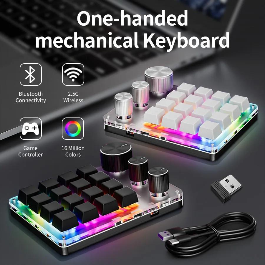 2.4G Customize Bluetooth 3 Modes USB Custom Mechanical Keyboard with Knob Volume Button Knob Programming Macro Gaming 16 Key Key