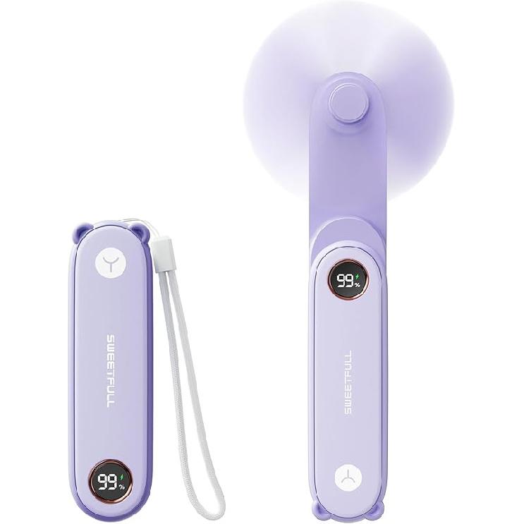 SWEETFULL Portable Handheld Mini Fan with LED Display, 3-in-1 Personal Foldable USB Rechargeable Hand Held Fan & Flashlight for Travel, Lash Eyelash, фиолетовый