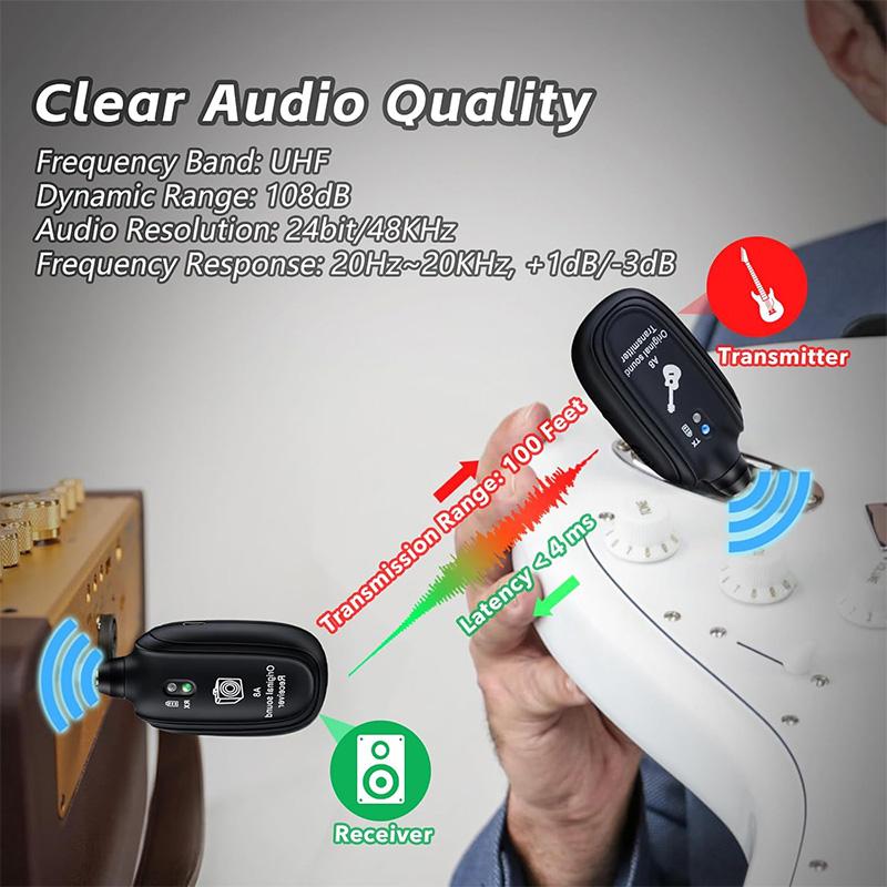 A8 Wireless Guitar System Built In 4 Channels Wireless Guitar Transmitter Receiver For Electric Guitar Bass Violin