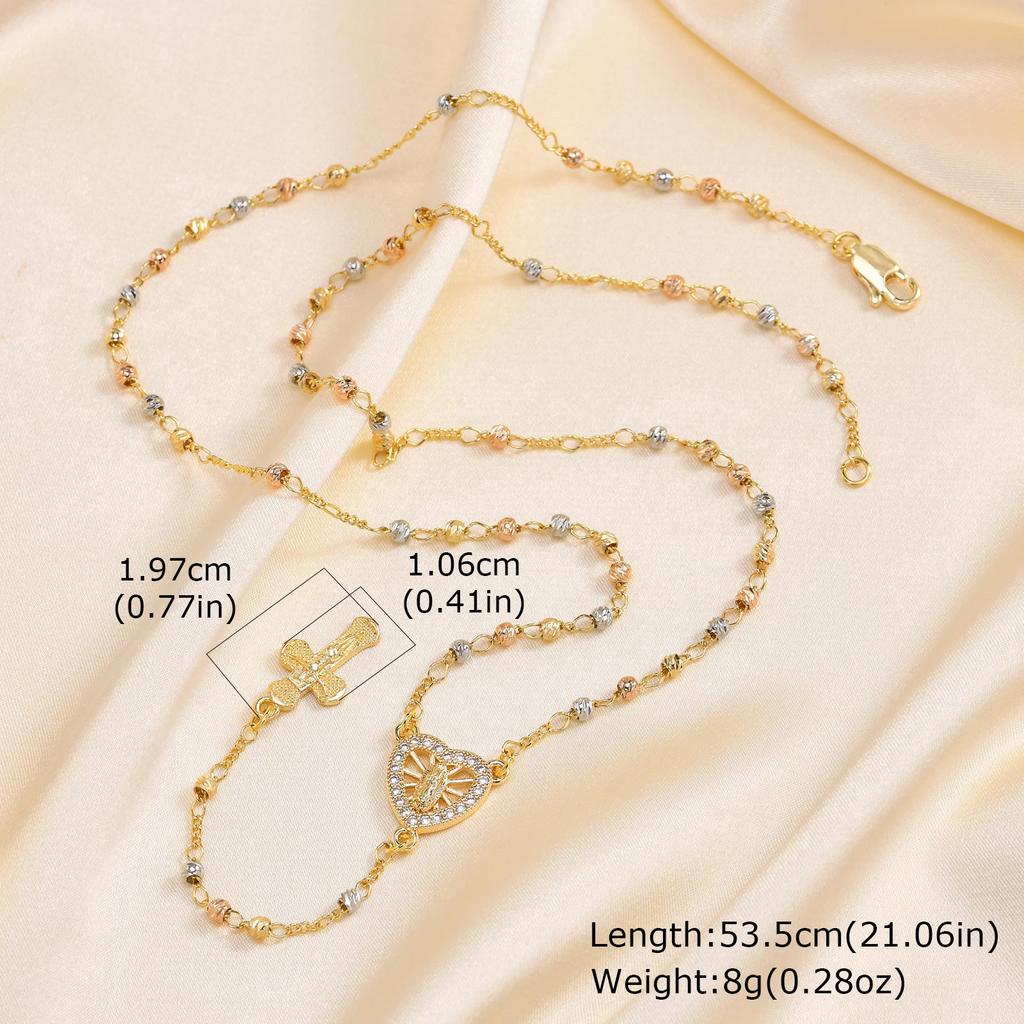 Xiaomi Vnox Fashion Jesus Cross Tail Y-shaped Necklace Metal Heart Round Accessories Women Religious Necklace Bracelet Set