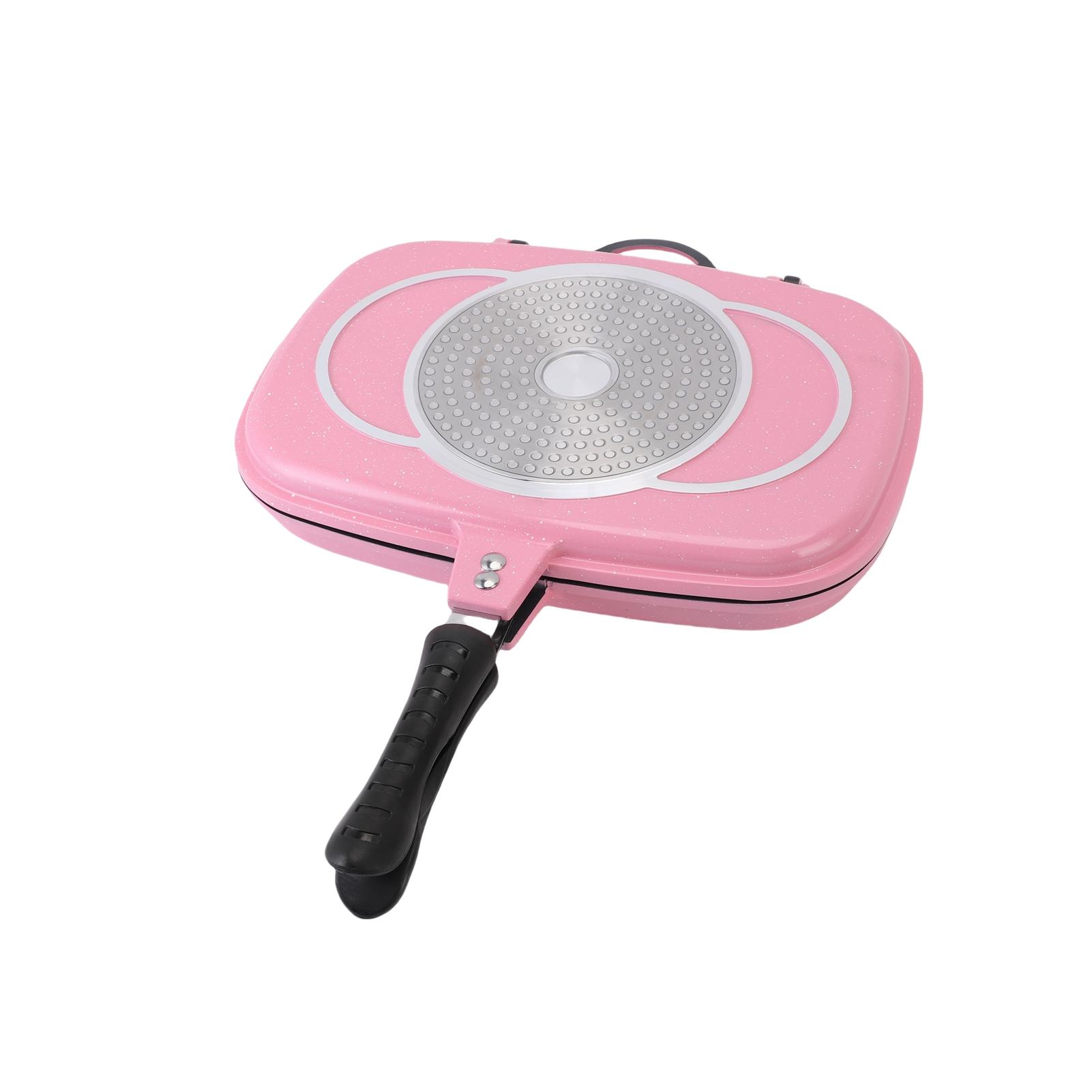 

Double Sided Frying Pan Non Stick Uniform Heating Grill Pan for Gas Stove Kitchen Supplies pink