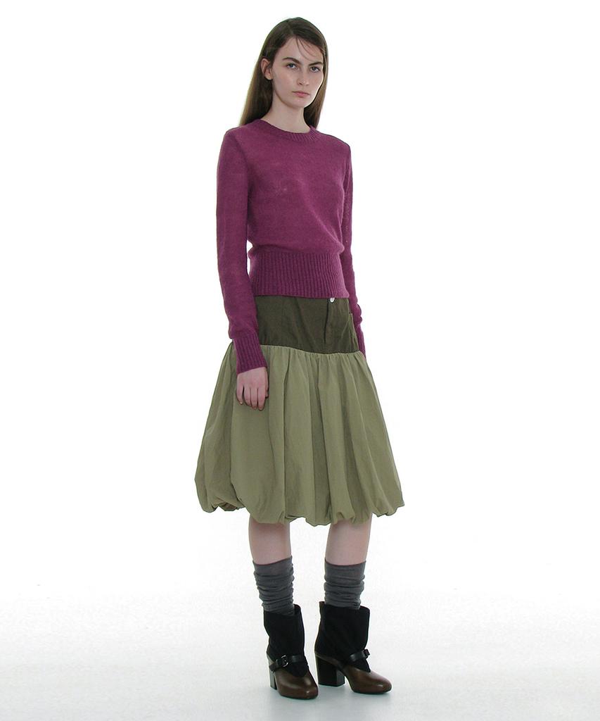 PARTIMENTO WOMEN Sheer Wide Rib Knit Crew Neck_Plum