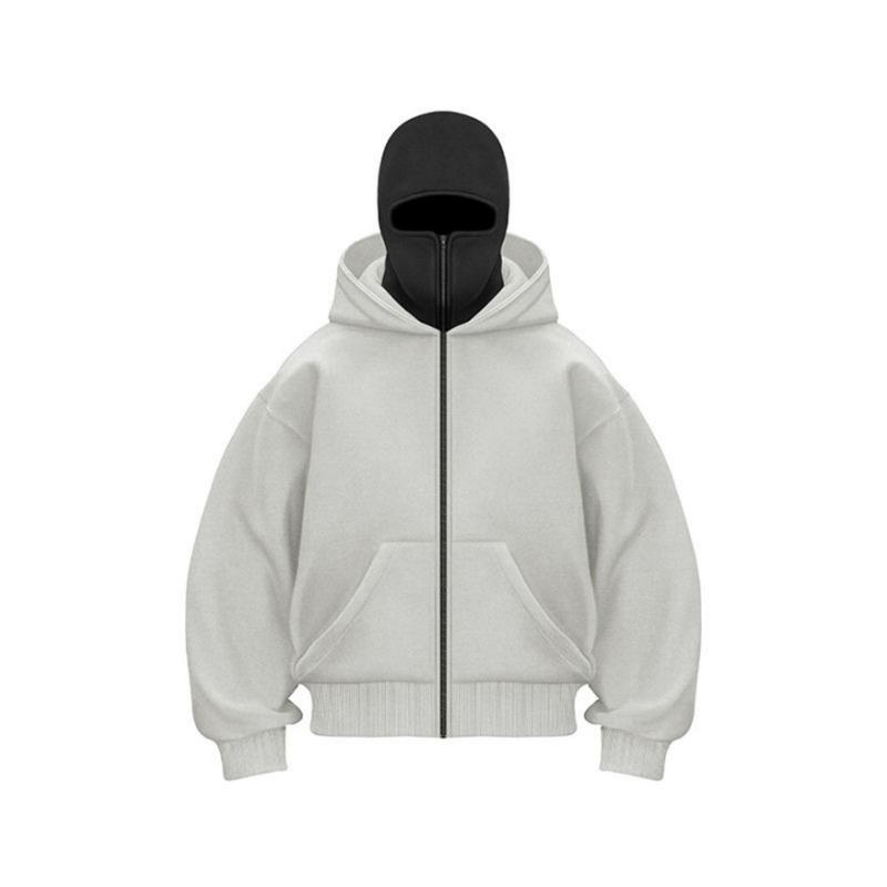 Design Primavera Outono Sudadera com Capuz e Zíper de Camada Dupla Jaqueta de Bolso Solta Estilo Rua Moda Masculina Casais