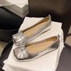2025 new French square head shallow mouth flat sole shoes women's soft sole bow ballet flat sole shoes