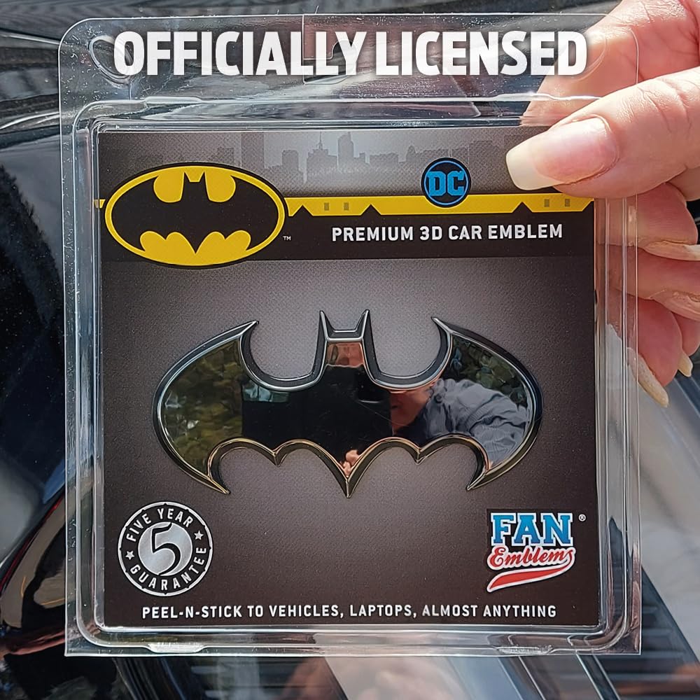Fan Emblems Batman Car Emblem 1989 Batwing Batarang Symbol 3D Auto Badge Black Chrome X X Inches Officially Licensed DC Car Accessories - - COLOR -