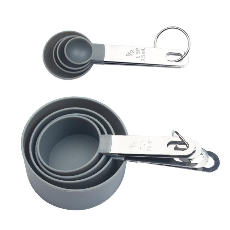 8-Piece Set: Stainless Steel Handle Plastic Measuring Cups & Spoons with Scale for Baking, Seasoning, and Coffee.