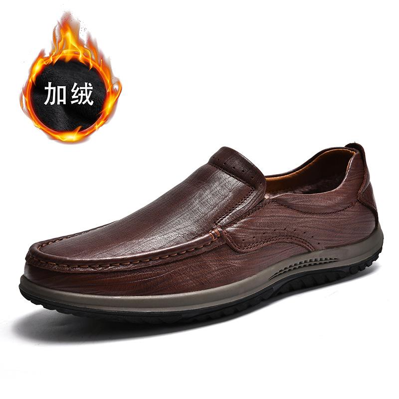 

Зимние бархатные кожаные туфли, новая мужская обувь из коровьей кожи первого слоя, демисезонные мужские кожаные туфли из мягкой кожи на одну педаль 45