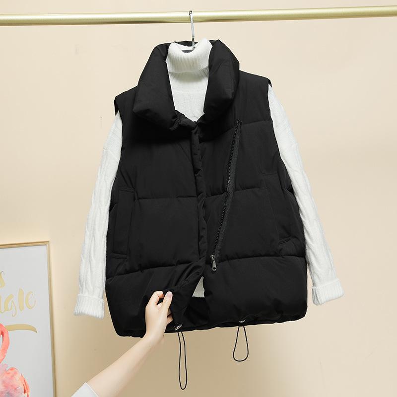 Autumn Winter Women's Vest Jacket Stand-up Collar Sleeveless Casual Loose Warm Zipper Solid Vest