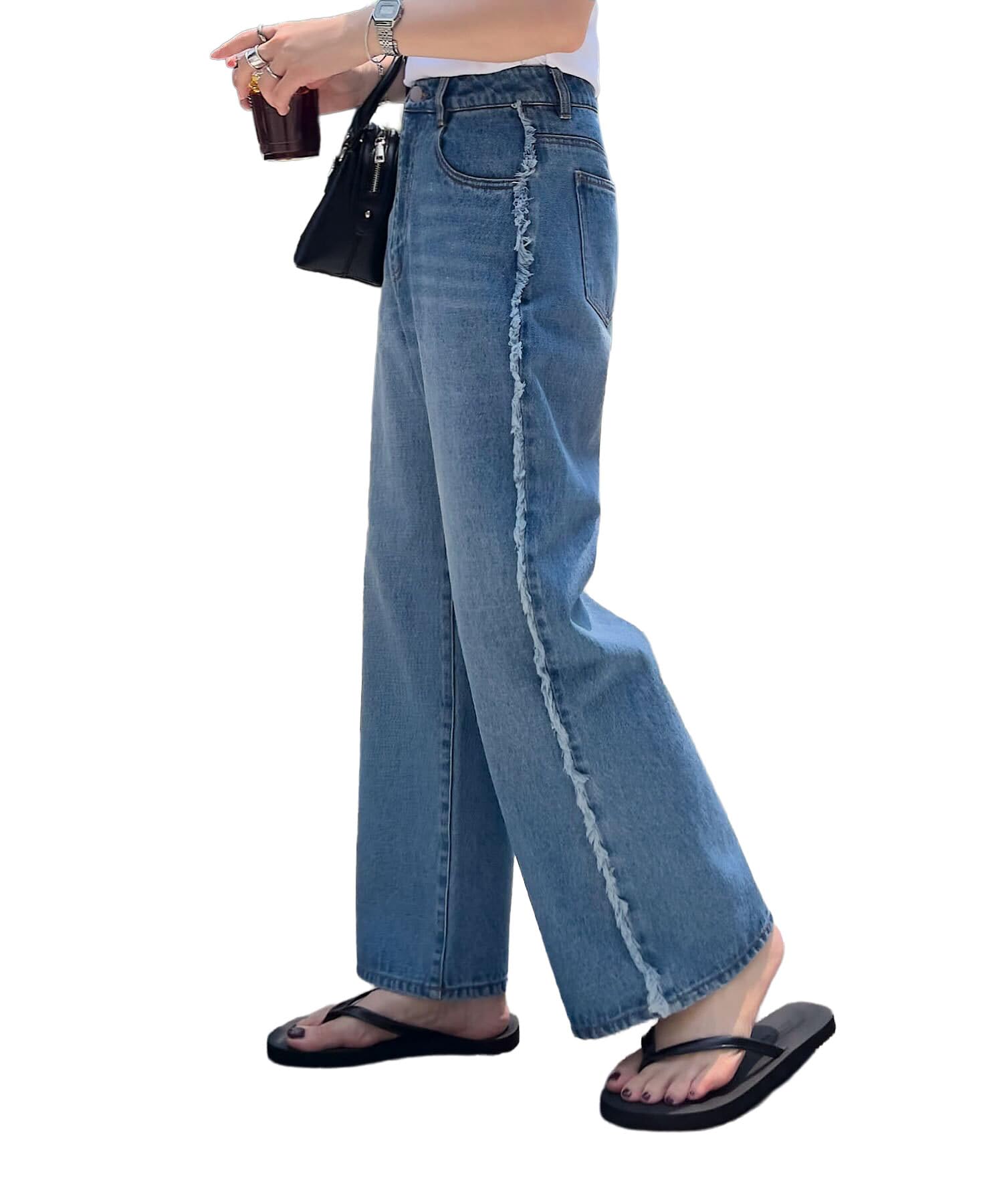 

Джинсы Kobe Lettuce Широкие с Боковыми Вставками Укороченный Размер Petite Синий Кант, Женские Джинсы, Штанины, M4156,