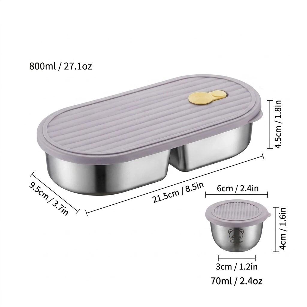 2 Grids 304 Stainless Steel Bento Lunch Box With Sauce Box Portable Sealed Fruit Salad Food Container For Student Microwave Safe