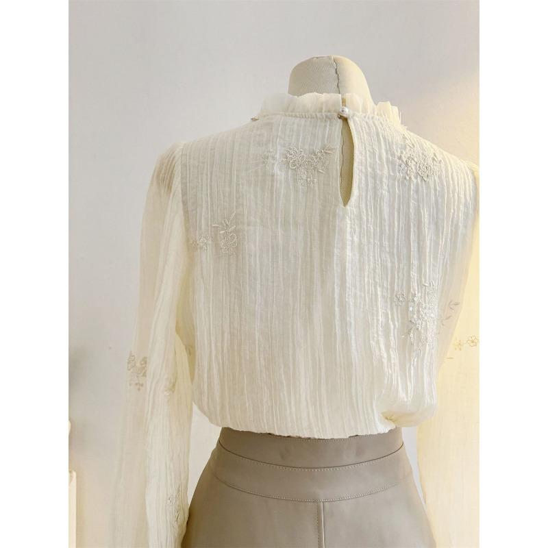 Koronkowa koszula damska styl pulower z długim rękawem jednolity kolor modny casualowy top