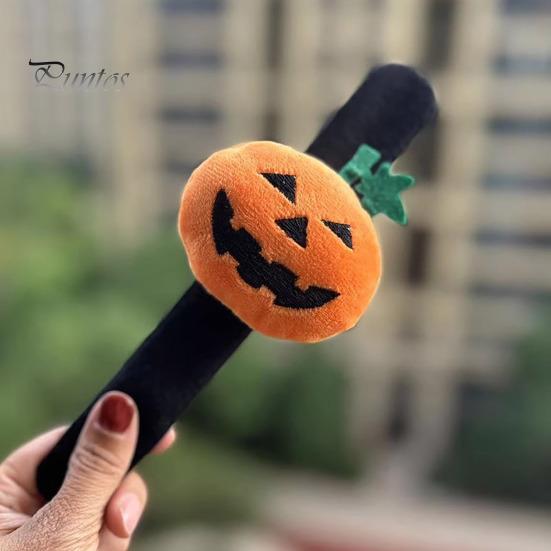 Funny Party Decoration Props Halloween Stuffed Slap Bracelet, Plush Pumpkin Ghost Bat Skull Cat Cute Wrist Toys Band for Boys Girls Favors Soft Wraps
