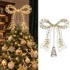 Elegant Holiday Home Decor Iron Bow Christmas Tree Topper, Gold Rhinestone Hollow-Cut Metal Party Scene Decoration Ornament with Spiral Base,
