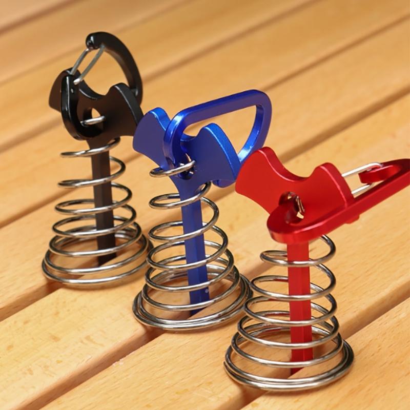 10Pcs Deck Anchors Peg Windproof Fish Bone Tent Stakes with Spring Buckles Wind Rope Anchors Camping Tent Peg Easy to Use