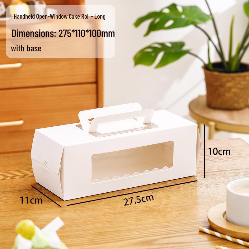 Swiss Roll & Mousse Dessert Packaging Box with Hand-Carry Feature for Whole and Half Rolls