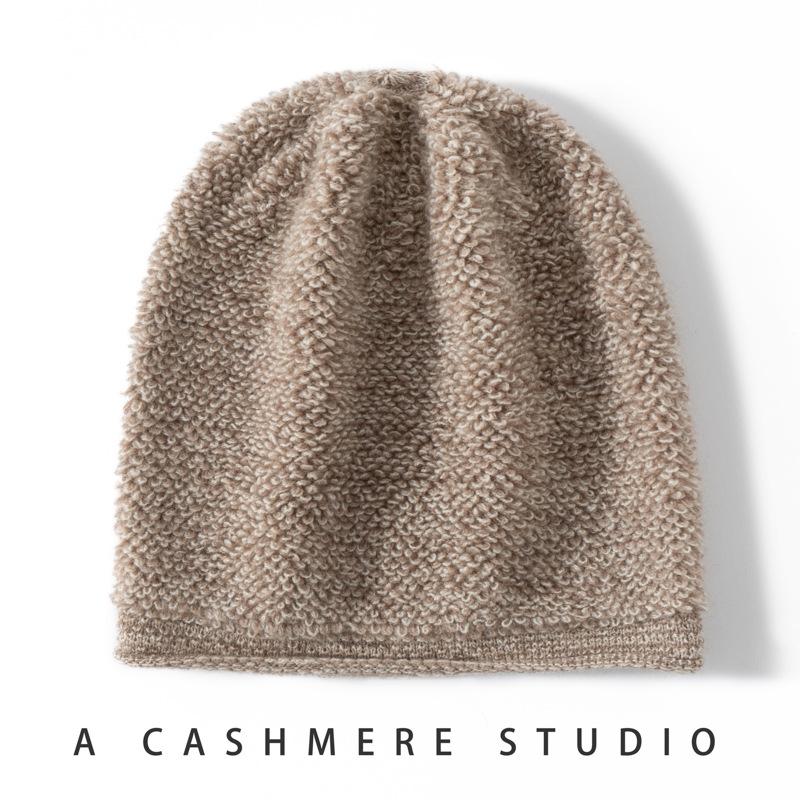 % Cashmere skin-friendly hat thickened men's and women's cold hat autumn and winter warm bag head knitted hat
