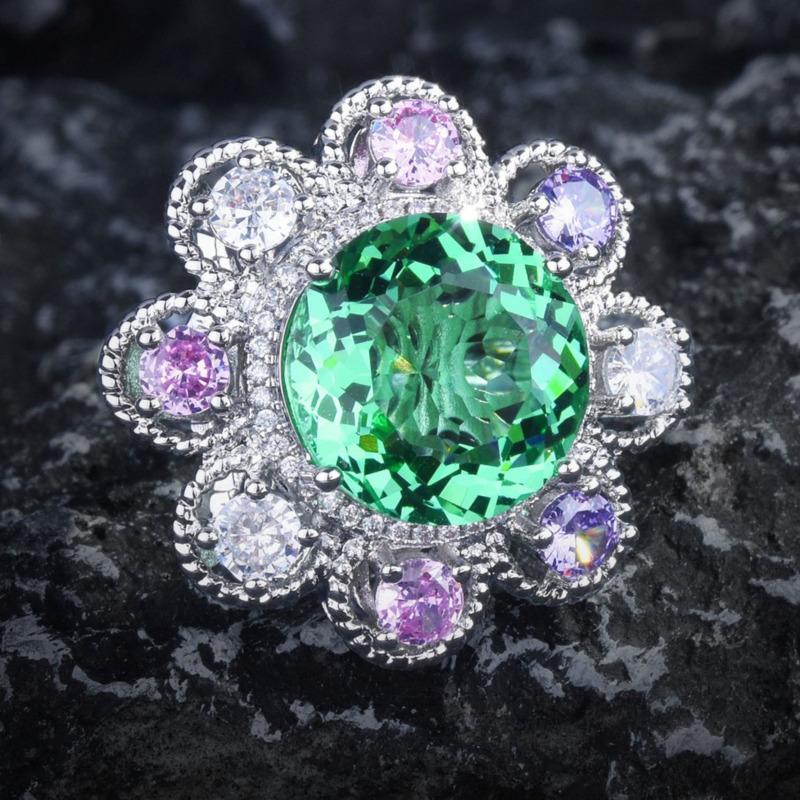 BELLA BOX Luxurious And Dynamic Mint Green Sunflower Jewelry Set Suitable For Women's Banquet And Party Fashion Jewelry