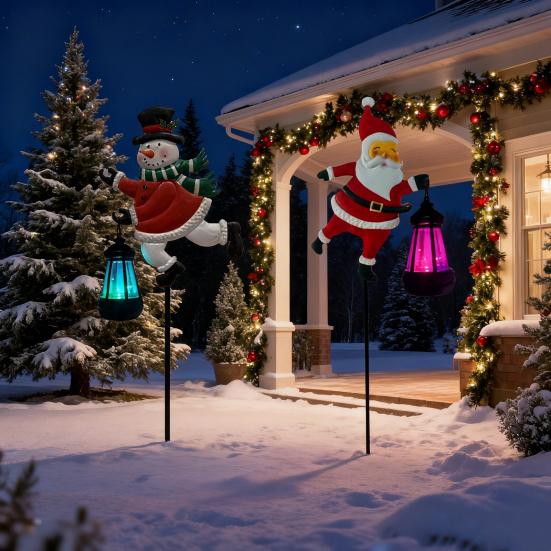 Weihnachts-Solar-Gartenleuchte für Außen Wasserdicht Schneemann/Weihnachtsmann Landschaftsweg Pfahlleuchte für Hof Rasen Gehweg Terrasse Dekoration