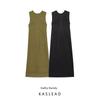 Kaslead New Women Clothes Western Style Fashion Simple Linen Midi Sleeveless Dress 2731072