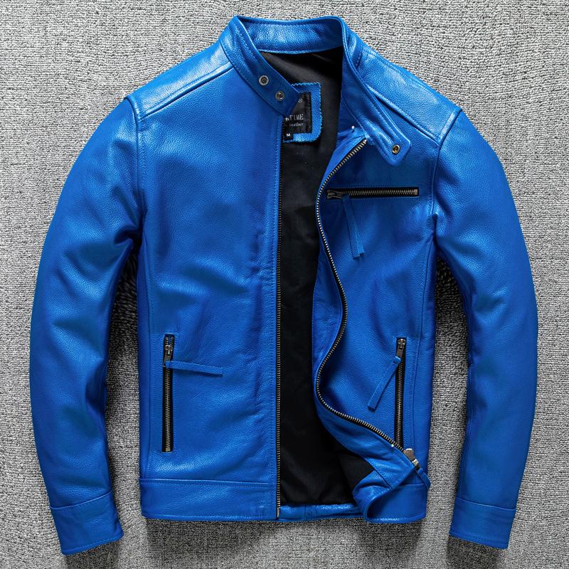 

First Layer Calf Leather Genuine Leather Jacket for Men Short Handsome Stand Collar Motorcycle Single Leather Jacket New Style S
