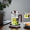 Pokaro Tea Heat-Resistant Glass Teapot, 510ml, with Stainless Steel Lid, Wooden Handle, and Integrated Strainer. Simple Design, Stylish Glass Teapot
