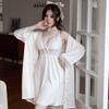 1011 New Ice Silk Sexy Pajamas Two-piece Set Women's Spring and Summer Long Sleeve Suspender Thin Loungewear with Chest Pad