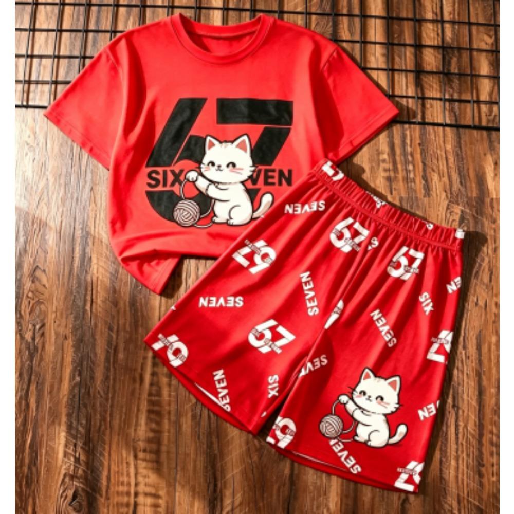 

Kids Set Letter 67 Number Printed Kids T-shirt and Shorts 2 Piece Set Summer Street Casual Outdoor Sports Boy s and Girl s T-shirt Sets 100