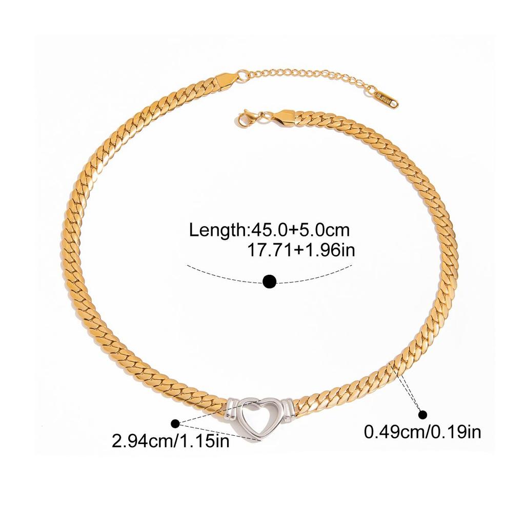 Yori 14K Gold Hollow Heart Flat Snake Chain Necklace Vintage Stainless Steel Elegance Jewelry Gift for Women