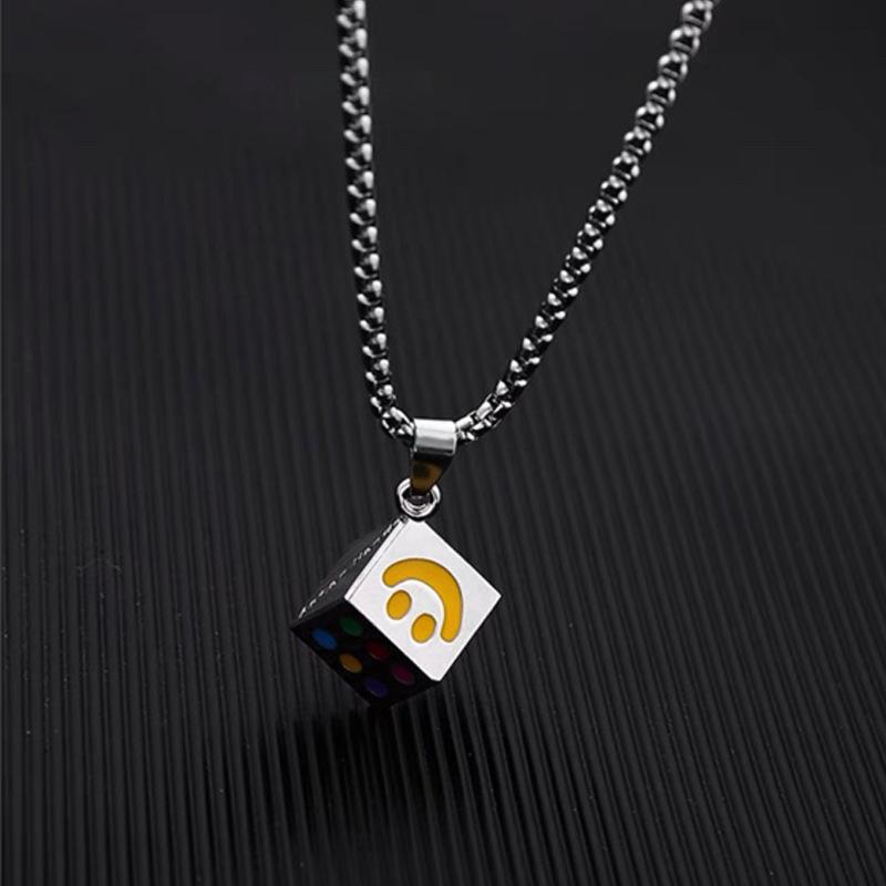 Unisex Trendy Smiley Dice Pendant Necklace - Titanium Steel Hip Hop Style