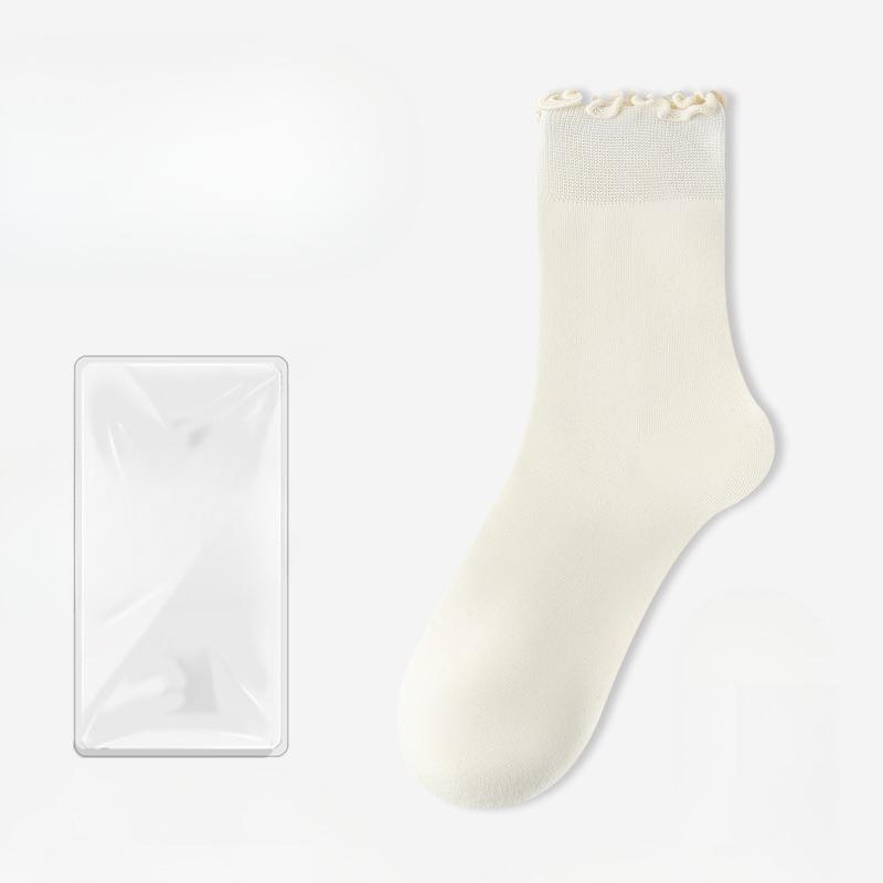 Female Summer Thin Style All-match Pure Color Auricle Lace Breathable Deodorant Boneless Short Tube Cotton Socks