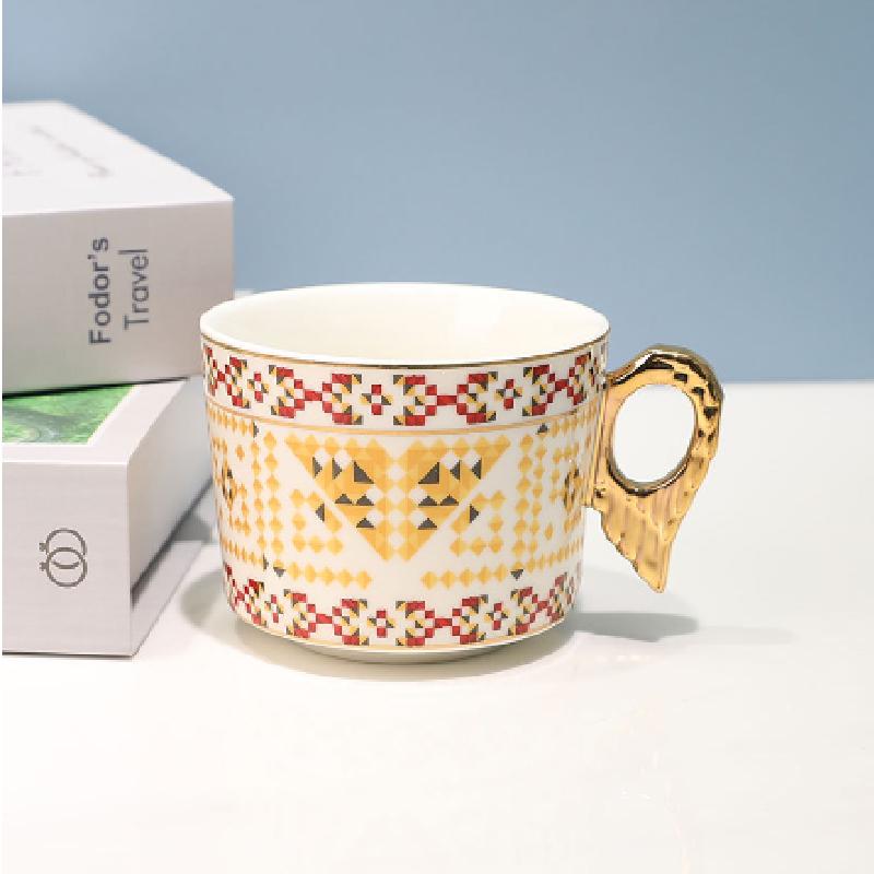 European-style Ceramic Feather Coffee Cup Set Afternoon Tea Set Latte Flower Mug Dish Home Mug Set Home Decorative Drinkware