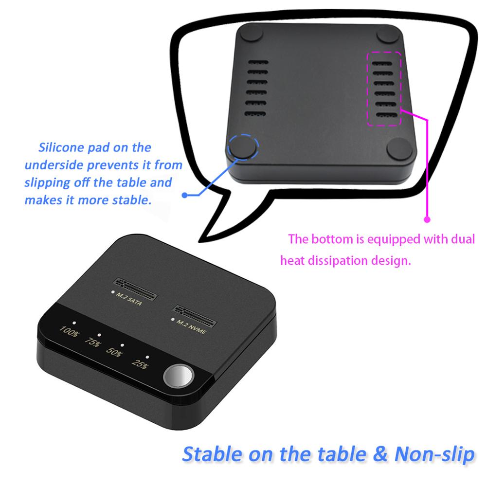 M.2 SATA/NVMe Dual-Bay Hard Drive Docking Station Data Transmission M.2 SSD Duplicator with LED Indicator Reading for Store Data