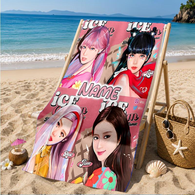 Custom Name Neon Kpop BP Beach Towel Microfiber Beach Towel, Lightweight and Quick-Dry, for Summer Travel, Swimming Pool Gift