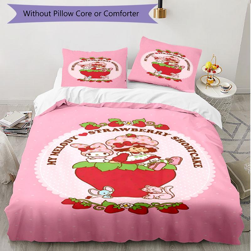 3pcs Duvet Cover Set (1*Duvet Cover + 2*Pillowcase, Without Core), Strawberry Shortcake Print Soft All‑Season Bedding Set, Home Bedroom Decor Gift