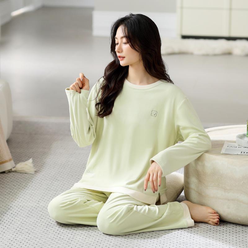 Island Fleece Pajamas Women'S Spring And Autumn Thickened Fleece Coral Fleece Casual Can Be Worn Outside Loungewear Autumn And Winter Thin Fleece Suit
