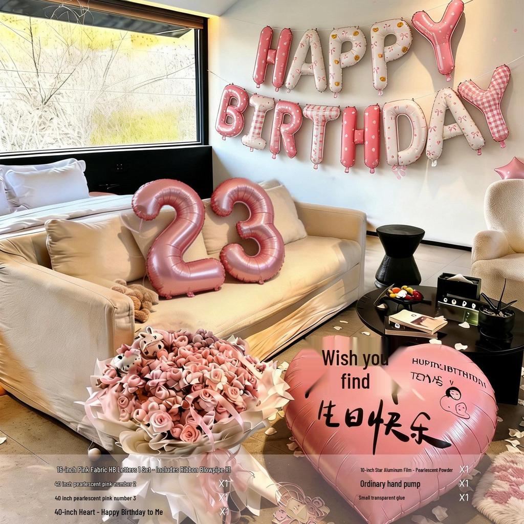 Rosa Herzballons & Schleife Erster Geburtstag Dekoration Set