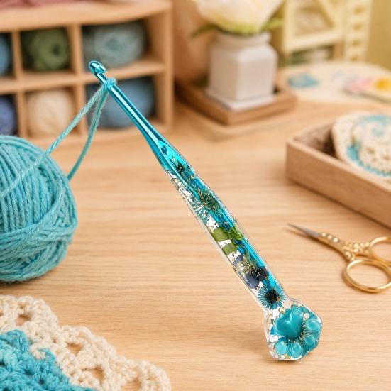 Floral Resin Crochet Hook Dried Flower Clear Handle Crochet Hook 1 Pc