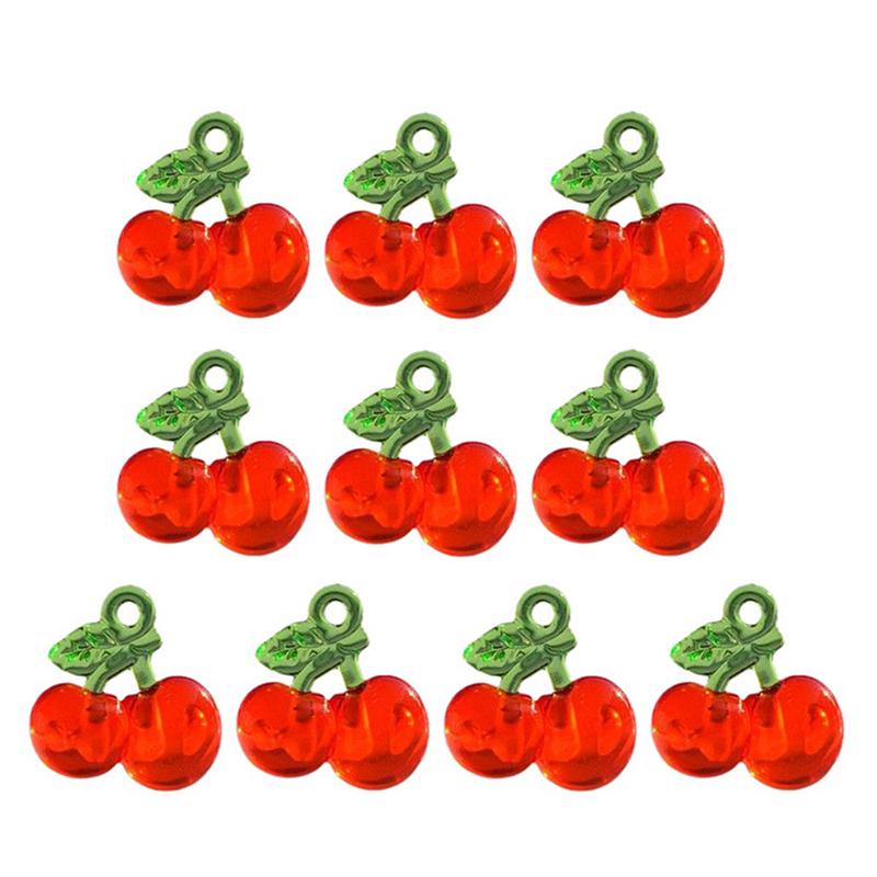 10 Stück Transparente Harz Rote Kirsche Erdbeere Anhänger Für Frauen Armband Halskette DIY Schmuckherstellungszubehör