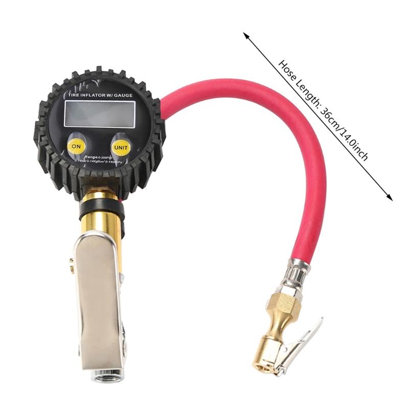200PSI Tire Air Pressure Inflator Gauge LCD Display LED Digital Backlight Vehicle Tester Inflation Monitoring Manometer