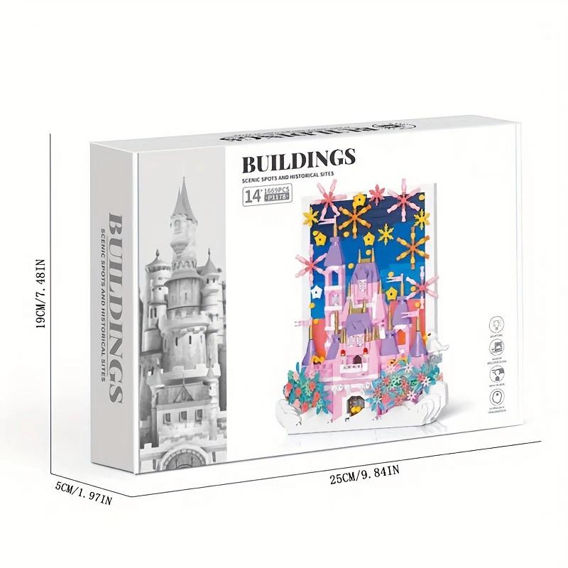 Pink Castle Building Blocks 3D Postcard Building Assemble Model Bricks Creative Desktop Decoration Children's Holiday Gifts