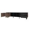 200cm TV Cabinet with Black Marble Look, Dark Wood Grain Doors, Adjustable LED Lighting, Two Doors and Two Drawers, Suitable for Robot Vacuum Cleaners