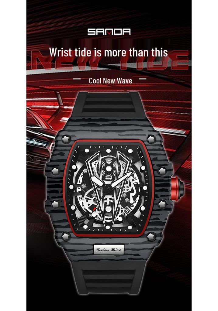 SANDA 7045 Men's Stylish Luminous Skeleton Quartz Wristwatch