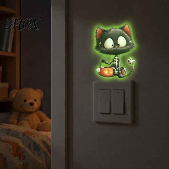 Halloween Home Decor Sticker Glow in The Dark Switch Outlet Stickers, Cute Black Cat Witch Luminous Panel Stickers Pumpkin Skull Wall Decals,