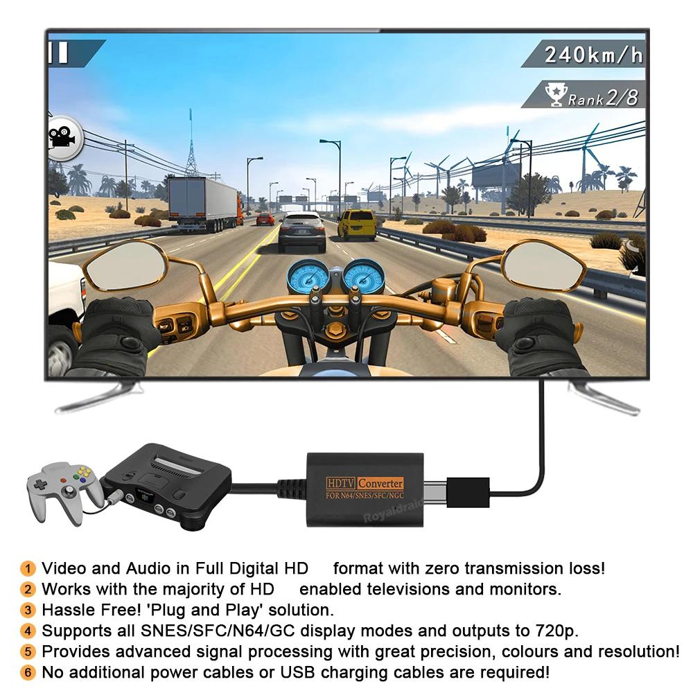 För N64 Till HDMI-kompatibel Omvandlare Adapter Full Digital 720P HDTV Gamecube SNES GC Plug Play Ingen Extern Ström Krävs