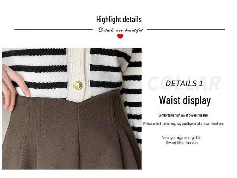 Women's High Waist Woolen Wide-Leg Shorts, Autumn/Winter 2024 Collection - Versatile Casual Wear, Available in Small to Plus Sizes.