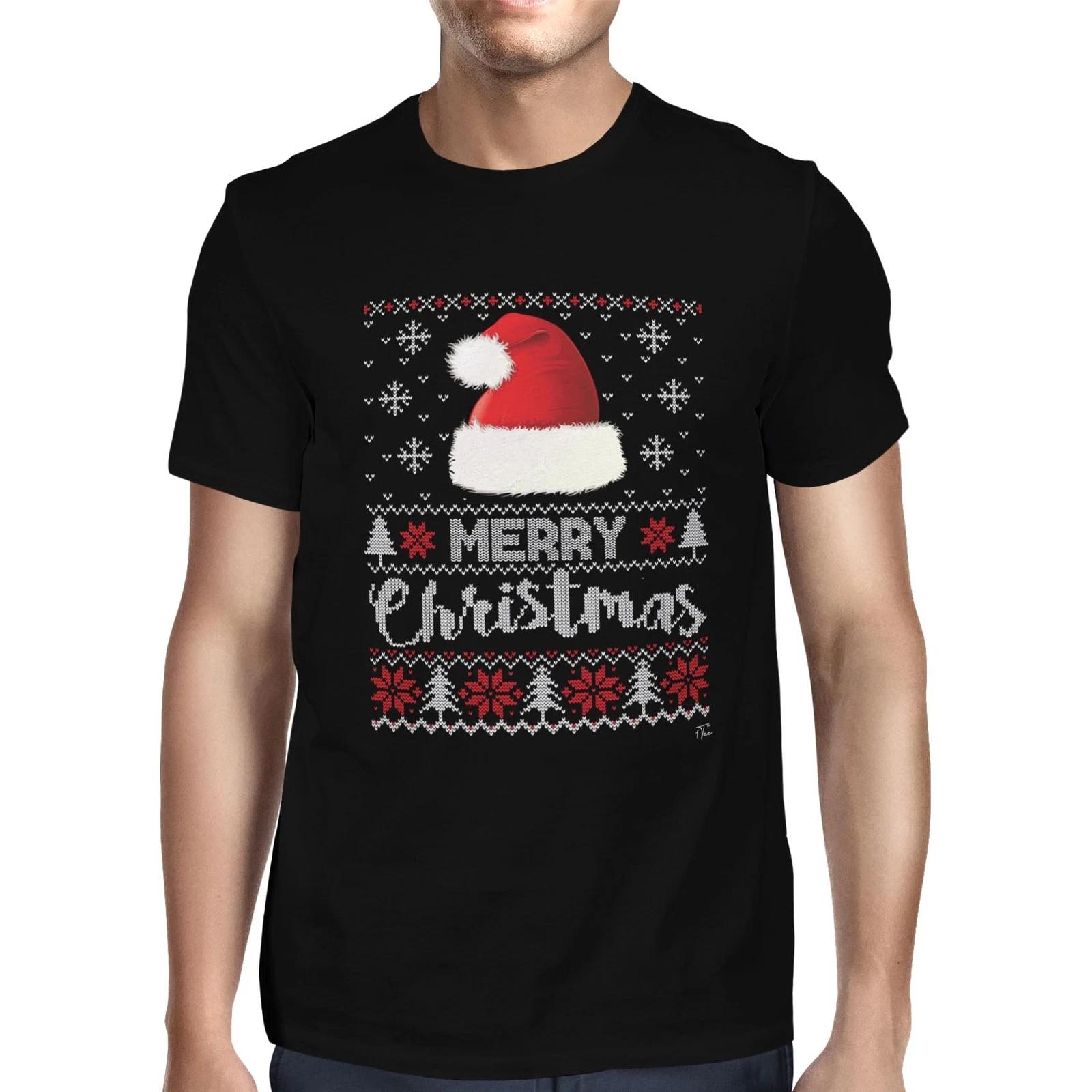 1Tee Mens Merry Christmas Santa Hat Christmas Tree T-Shirt XXXL